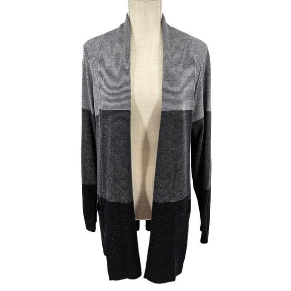 Eileen Fisher Sweaters - Eileen Fisher Merino Wool Gray Colorblock Sweater Cardigan Women's L Minimalist